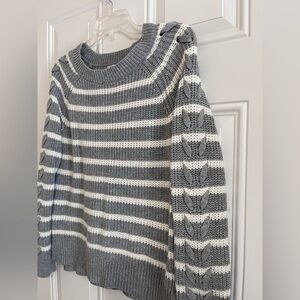SO Heritage Cable Chunky Knit Sweater Women's M Off Stripe Laced Sleeve Pullover